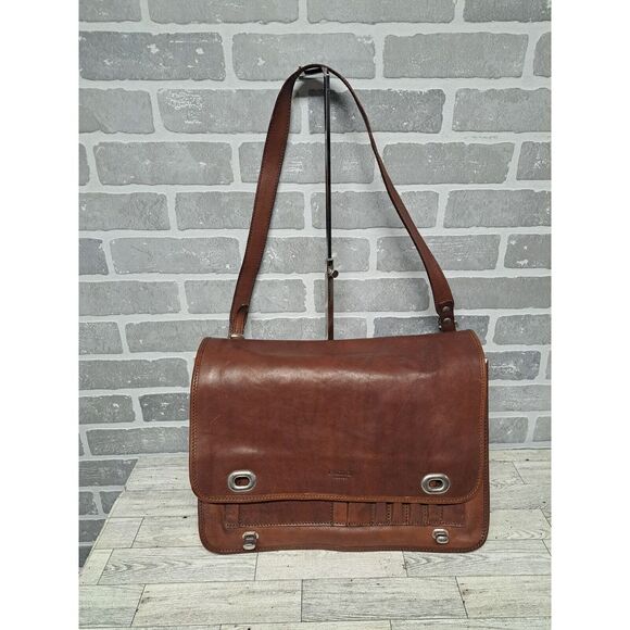 I Medici Italian Leather 2-Way Briefcase Shoulder Bag Medium Brown Made in Italy